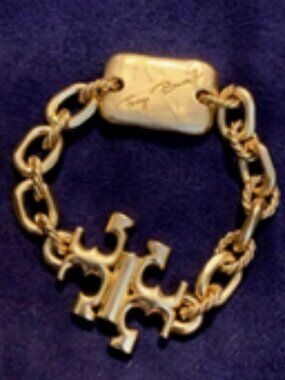 New Tory Burch Gold Logo Chain Bracelet with Signature Plate